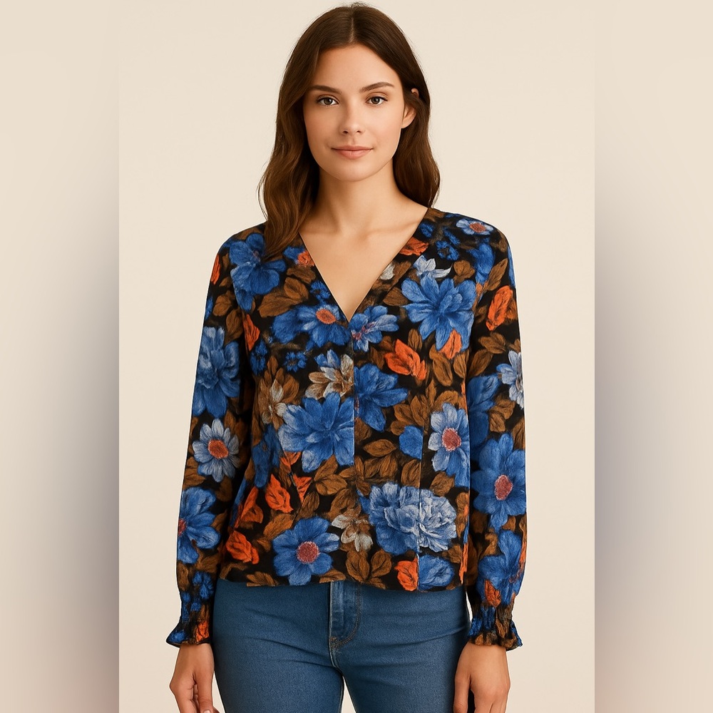 πΈ Zara Floral Print Blouse β Size XS (Fits Like S/M) πΈ - Picture 1 of 6